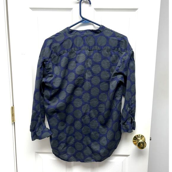 Gap Navy Blue Green Circle Blouse, Split Neck, 3/4 Sleeves, Women's Size S - Picture 3 of 6